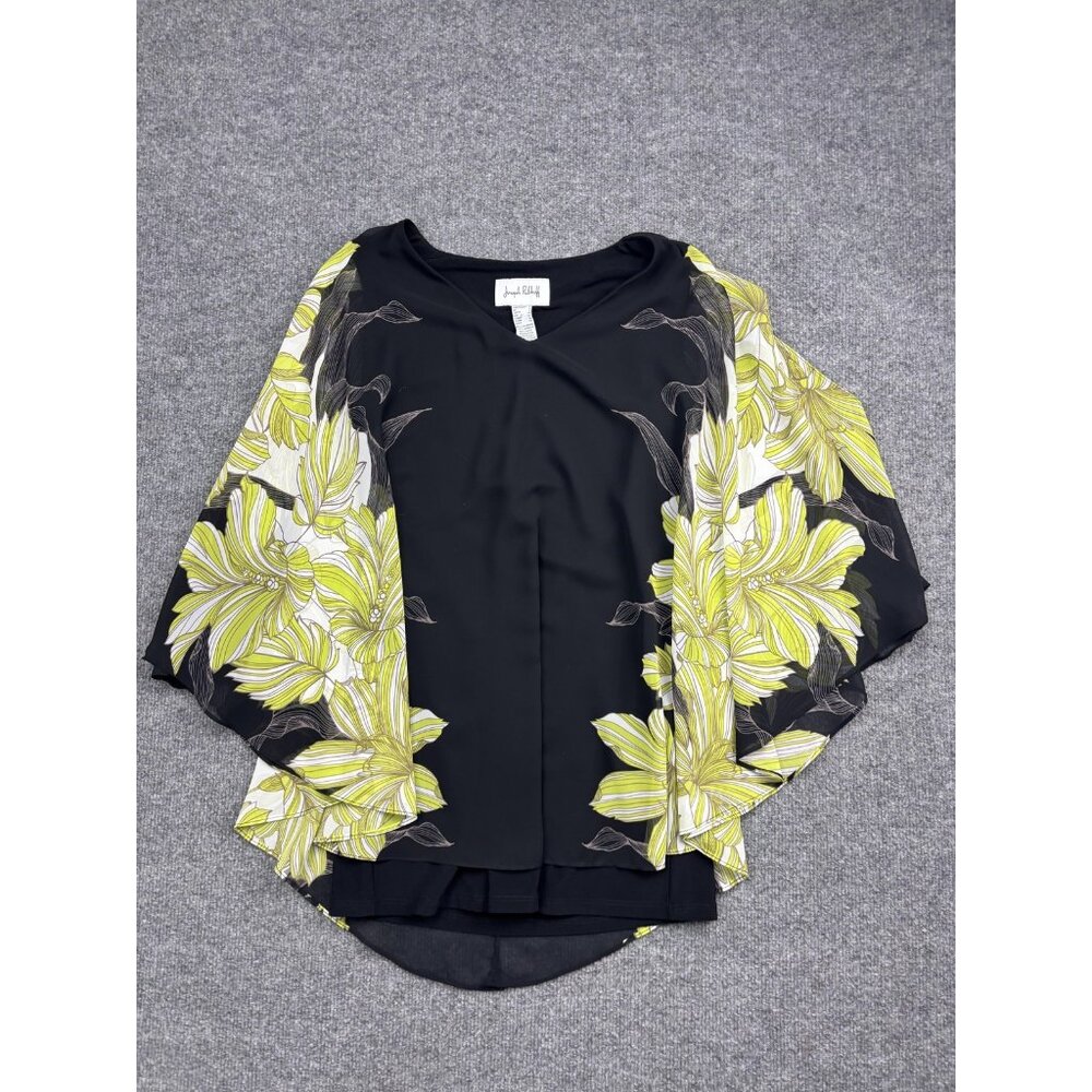 Joseph‎ Ribkoff Blouse Womens 6 Black Chiffon Overlay Floral Poncho Top Dressy
